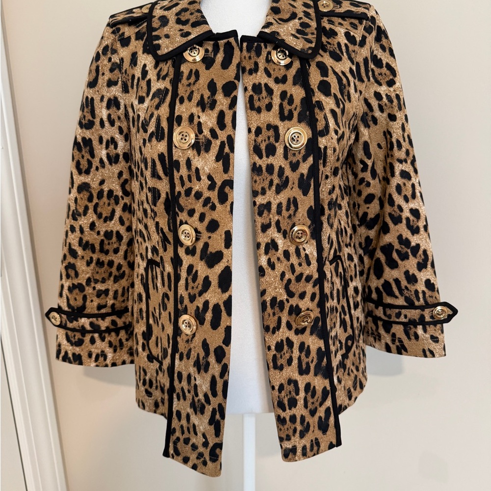 White House Black Market Leopard Print Blazer with Black Accents